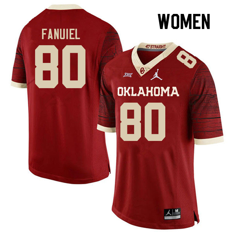 Women #80 Josh Fanuiel Oklahoma Sooners College Football Jerseys Stitched-Retro